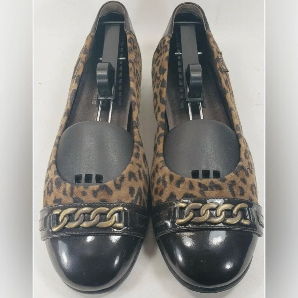 Mephisto Ballet Flats 7.5 Brown Cheetah Leather Cap toe slip ons animal Preppy